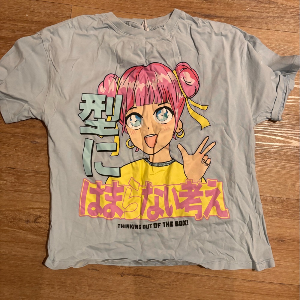 Zara Kids Gray Tee with Pink and Yellow Graphic
